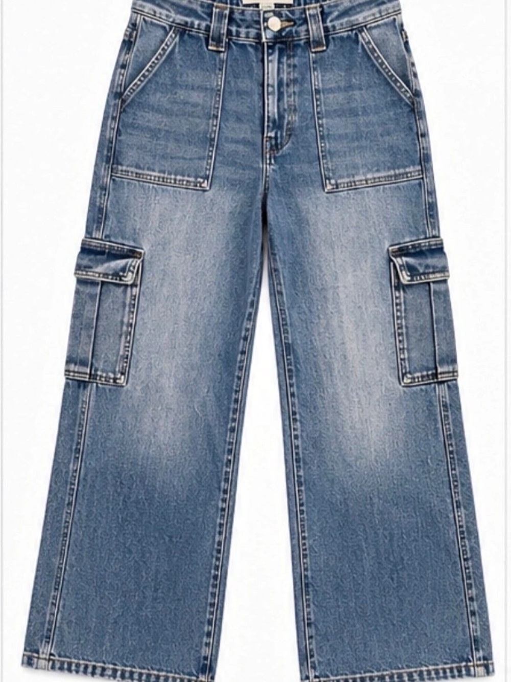 KanCan Size 11/29 High Rise Wide Leg Cargo Jeans Utility 100% Cotton